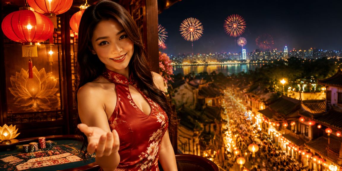 Bầu không khí chơi bài truyền thống Hà Nội với đèn lồng đỏ và bàn casino trực tuyến hiện đại